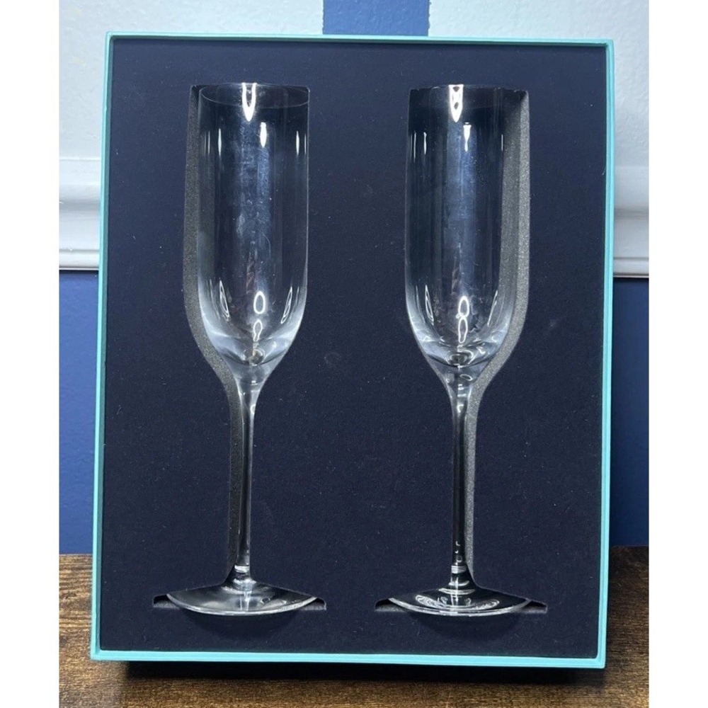 Tiffany & Co. Crystal 9" CLASSIC CHAMPAGNE FLUTES GLASSES Set 2 IN BOX